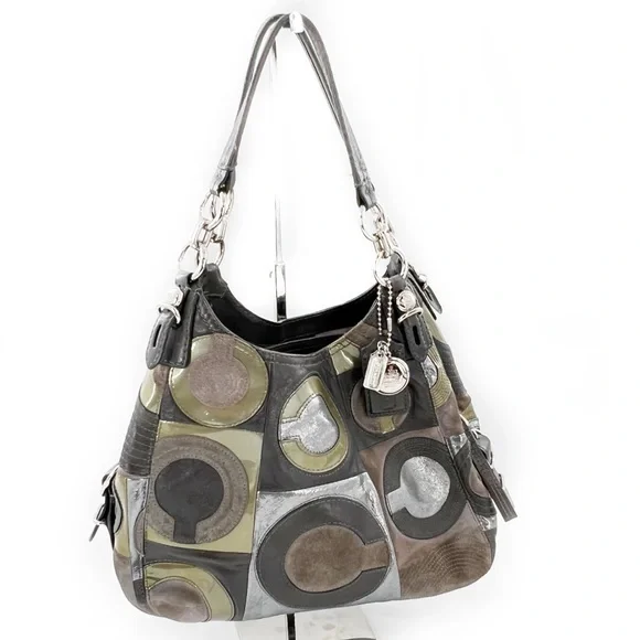 Coach Mia Inlaid C Maggie Leather & Suede Hobo Shoulder Bag, Gray/Silver/Lilac - Picture 17 of 17